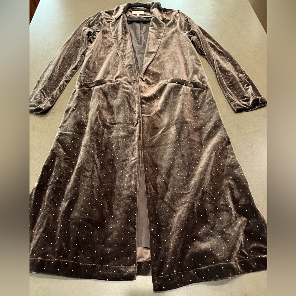 Skies Are Blue Velvet Long Coat with Studded Detail Sz: M - Picture 7 of 12